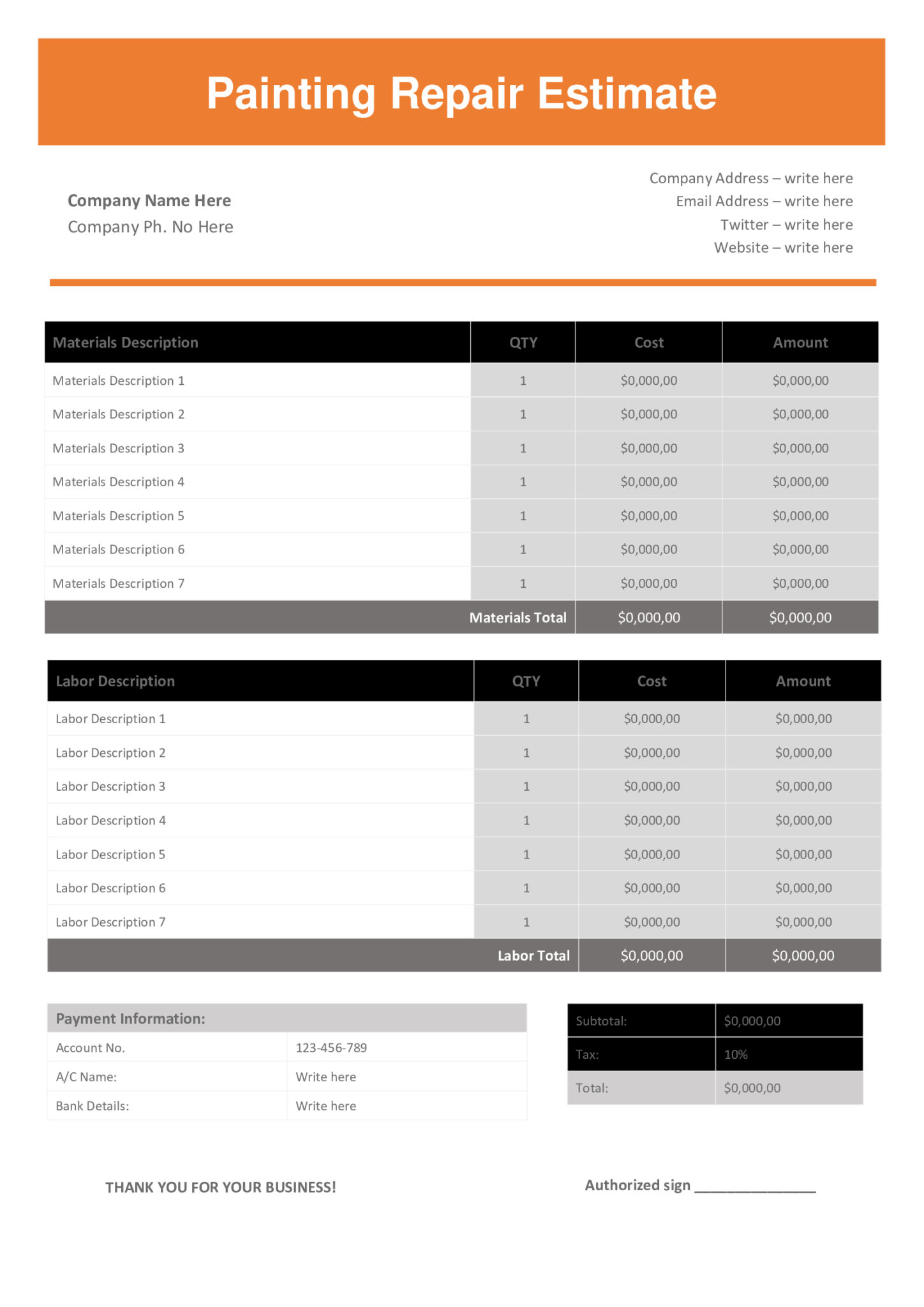 5+ Best FREE Sample Painting Estimate Template In Word Template Samples