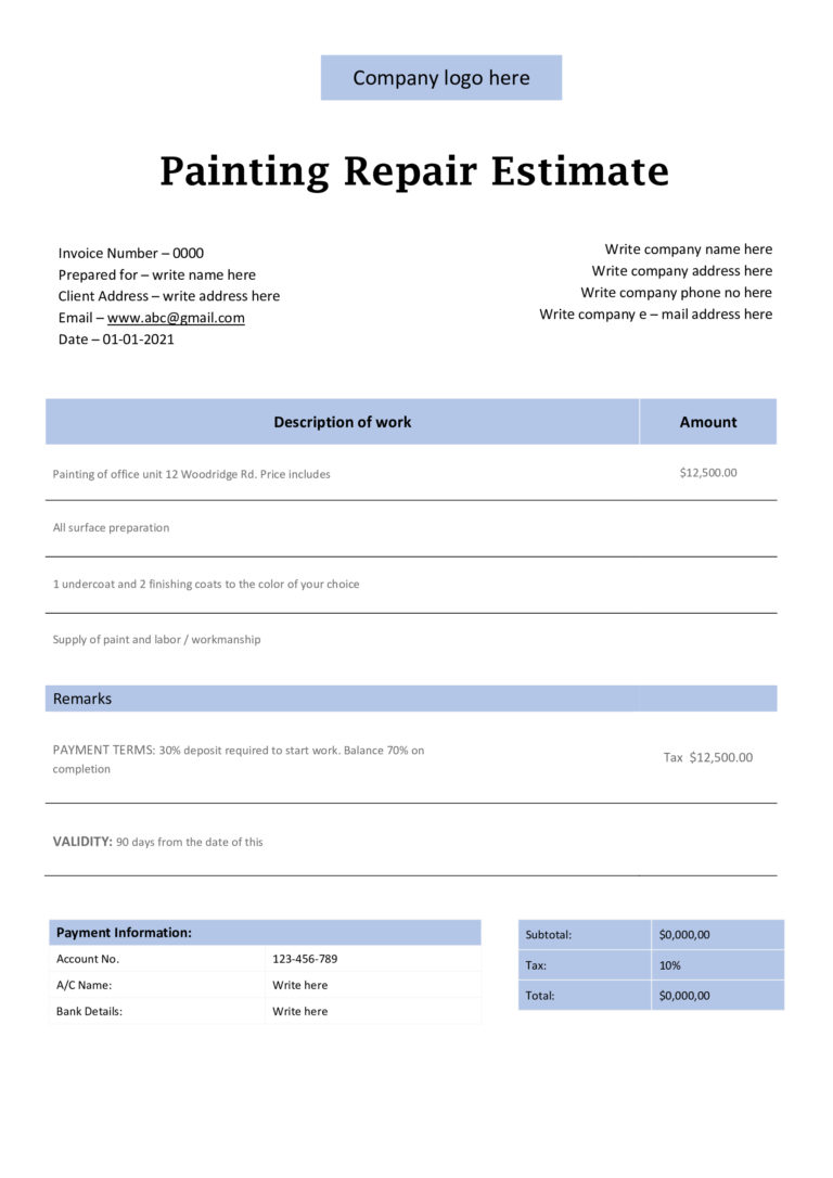 5+ Best FREE Sample Painting Estimate Template In Word | Template Samples