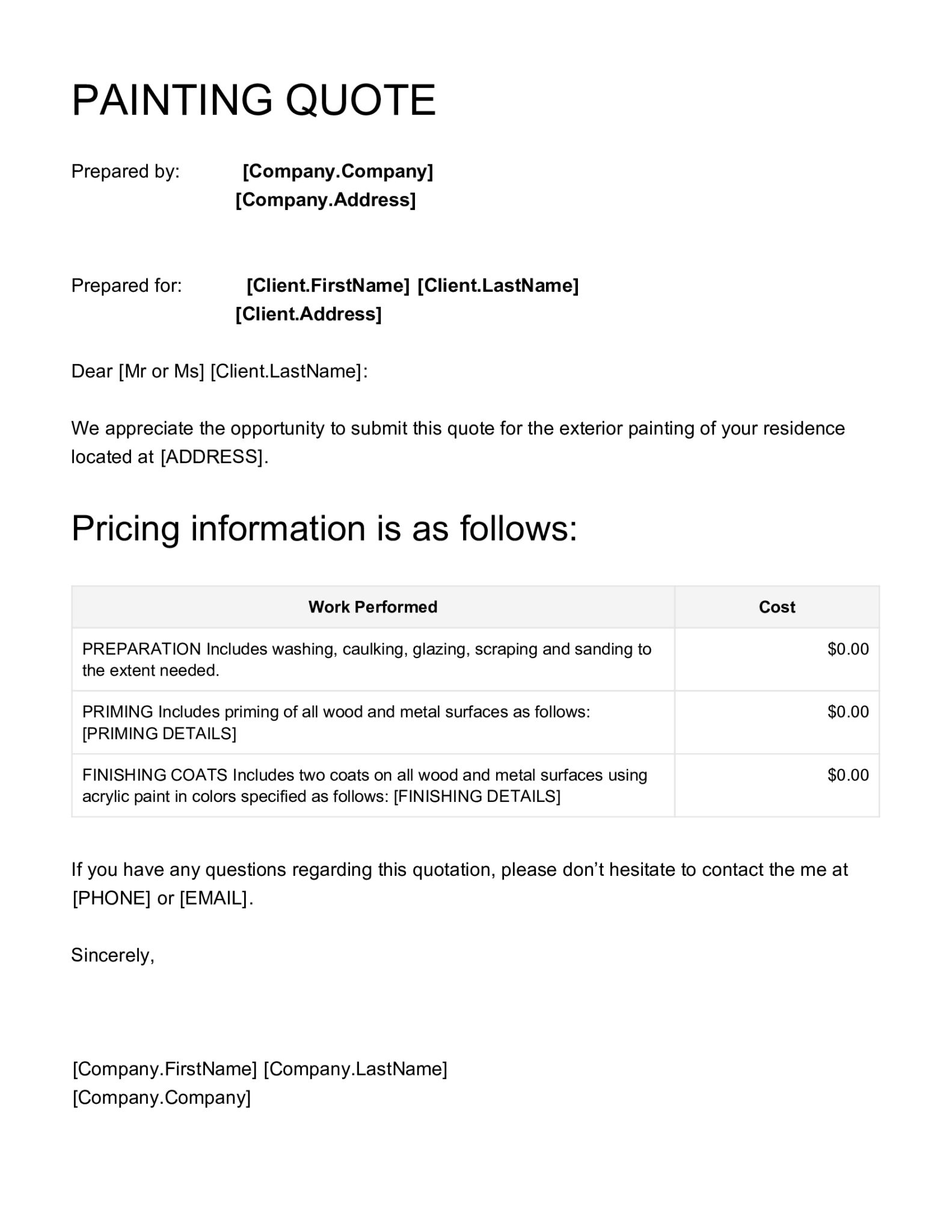 5 FREE Sample Painting Estimate Template In PDF Template Samples
