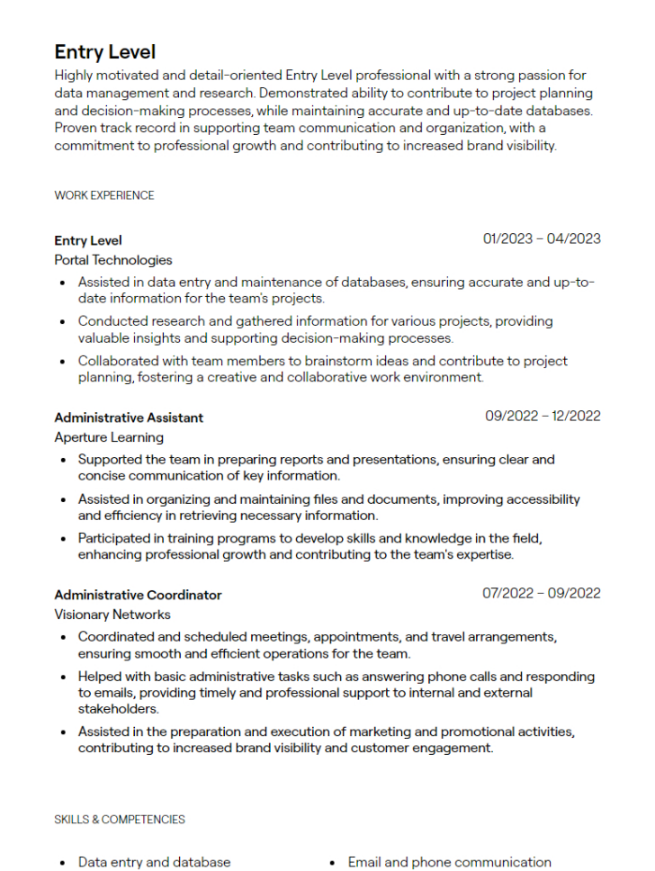 Entry-Level Resume Template Sample