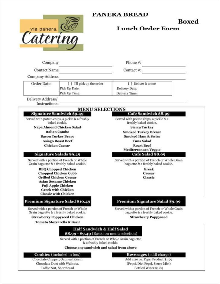 Food Order Form Sample Template