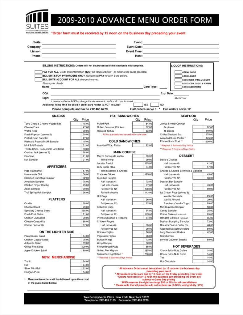 10+ Food Order Form Templates - Word, Docs inside Food Order Form Sample Template