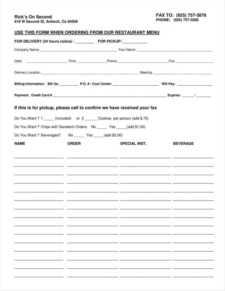 Order Form Template Free Sample