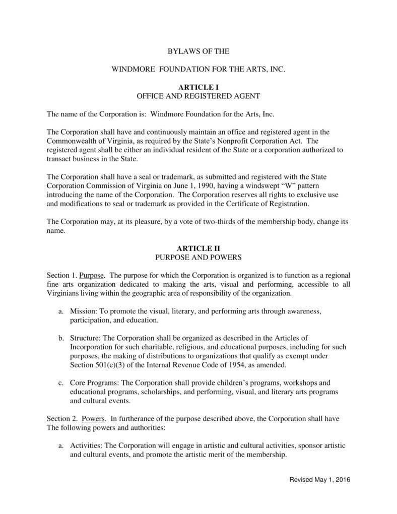 10+ Foundation Bylaws Templates - Pdf with regard to Nonprofit Bylaws Template Sample