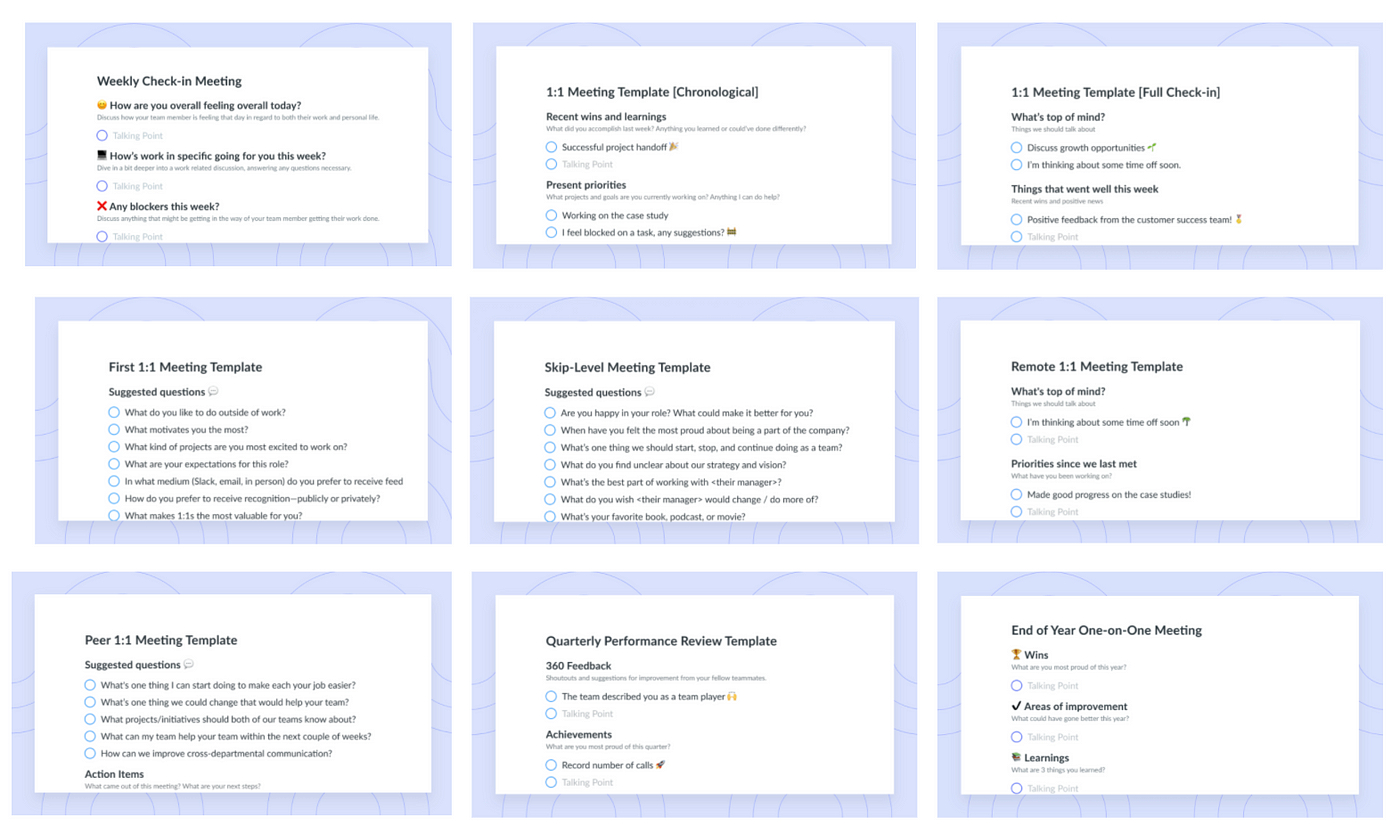 10 One-On-One Meeting Templates For Engaged Teams |Fellow App in One On One Meeting Sample Template