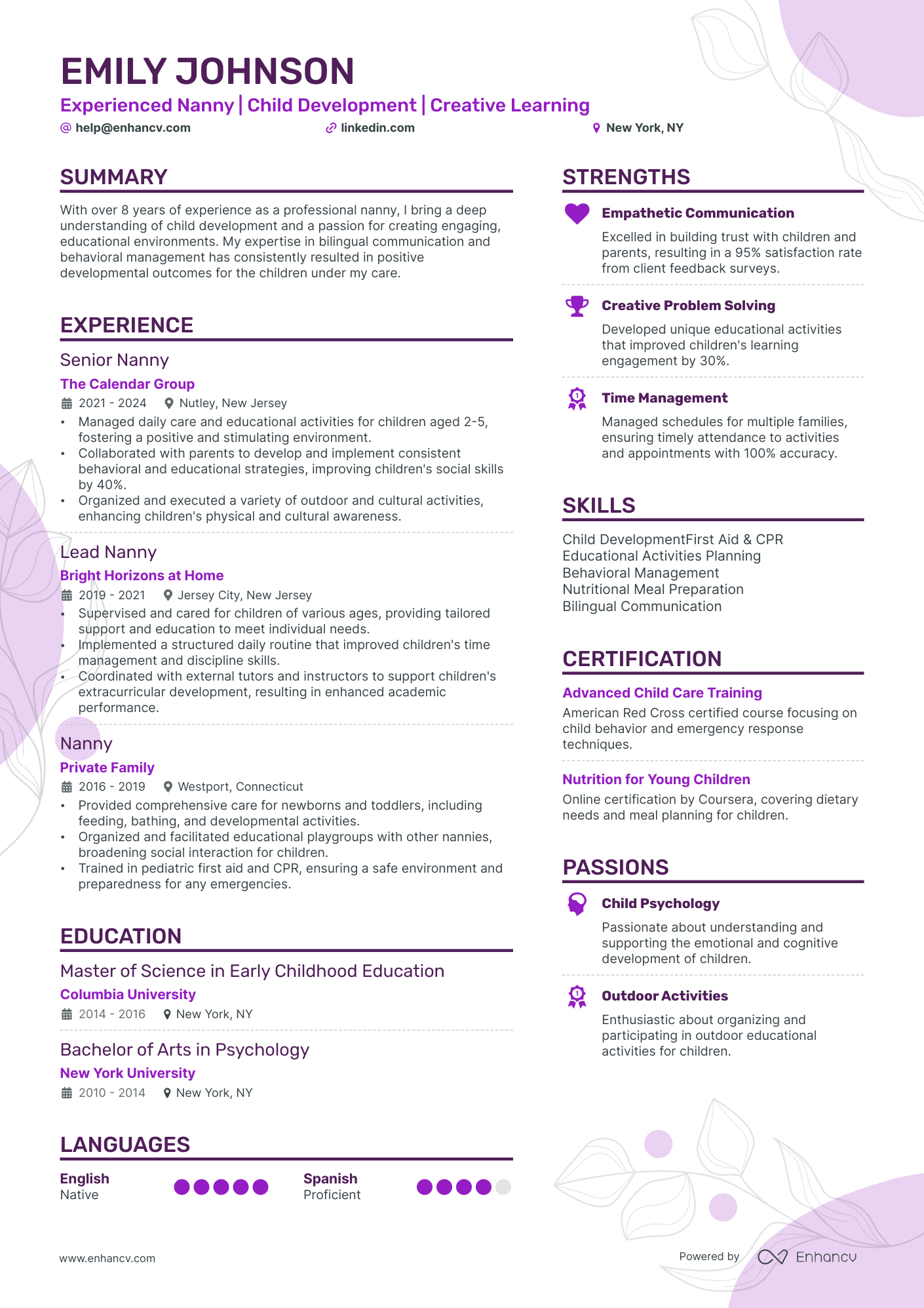 11 Nanny Resume Examples &amp;amp; Guide For 2024 inside Nanny Resume Sample Templates