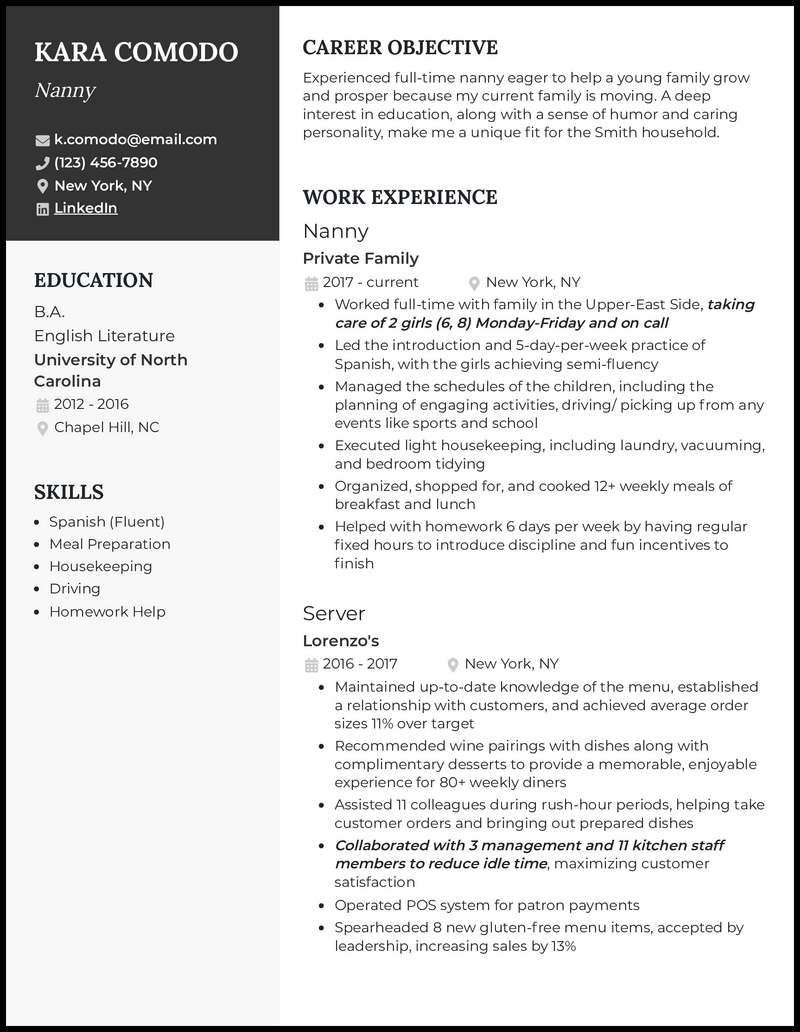 13 Nanny Resume Examples That Work In 2024 within Nanny Resume Sample Templates