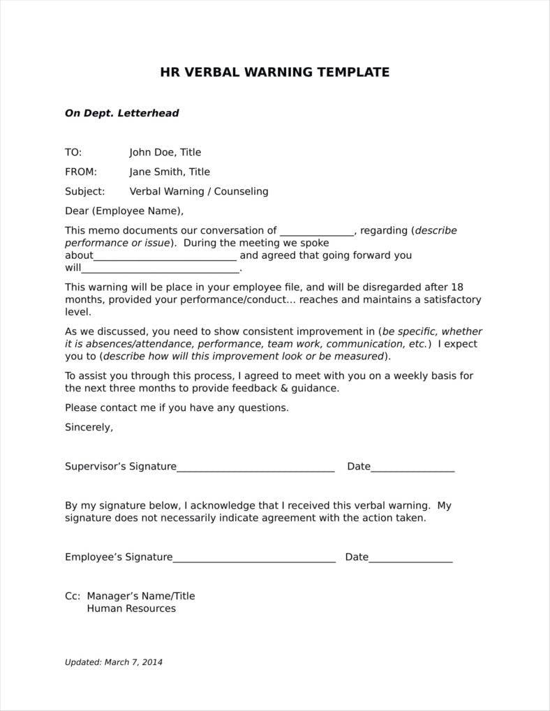 14+ Verbal Warning Follow-Up Letter Templates | Free Samples with regard to Verbal Warning Template Sample