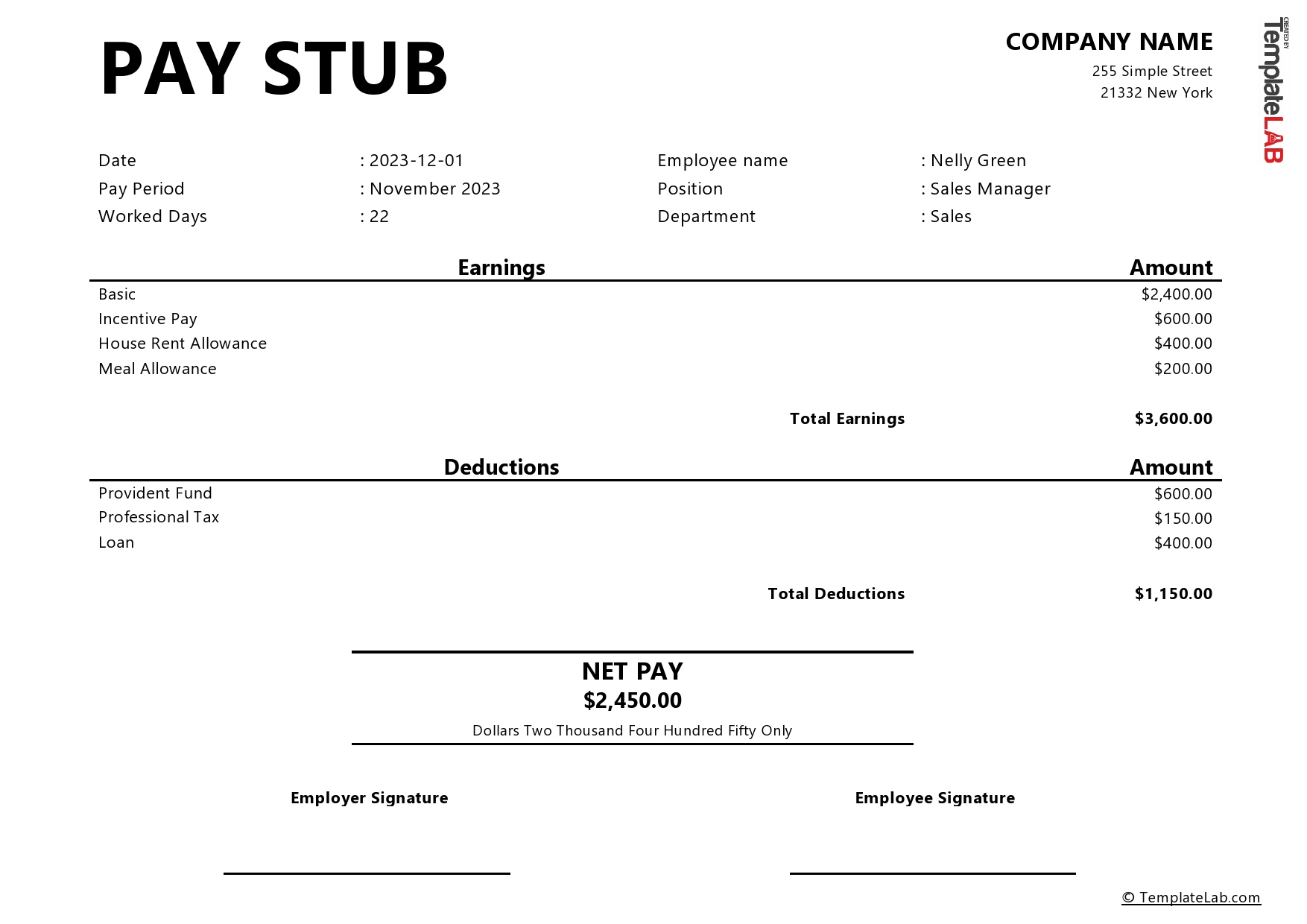 15 Free Pay Stub Templates [Word, Excel, Pdf] - Templatelab for Paycheck Stub Template Sample