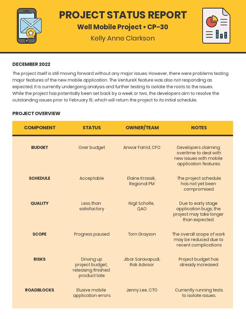 15+ Project Status Report Templates For Businesses - Venngage with Status Report Template Sample