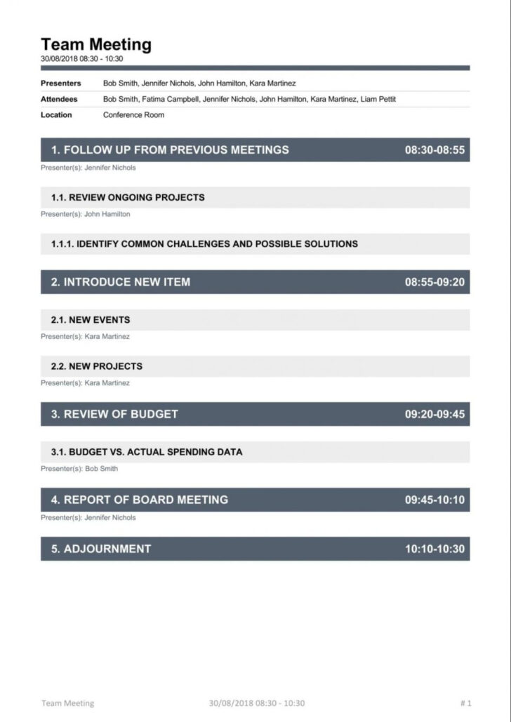 Meeting Agenda Template Sample