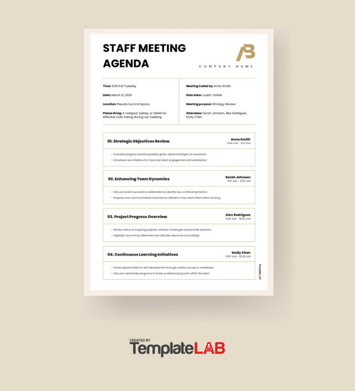 Business Meeting Agenda Template Sample