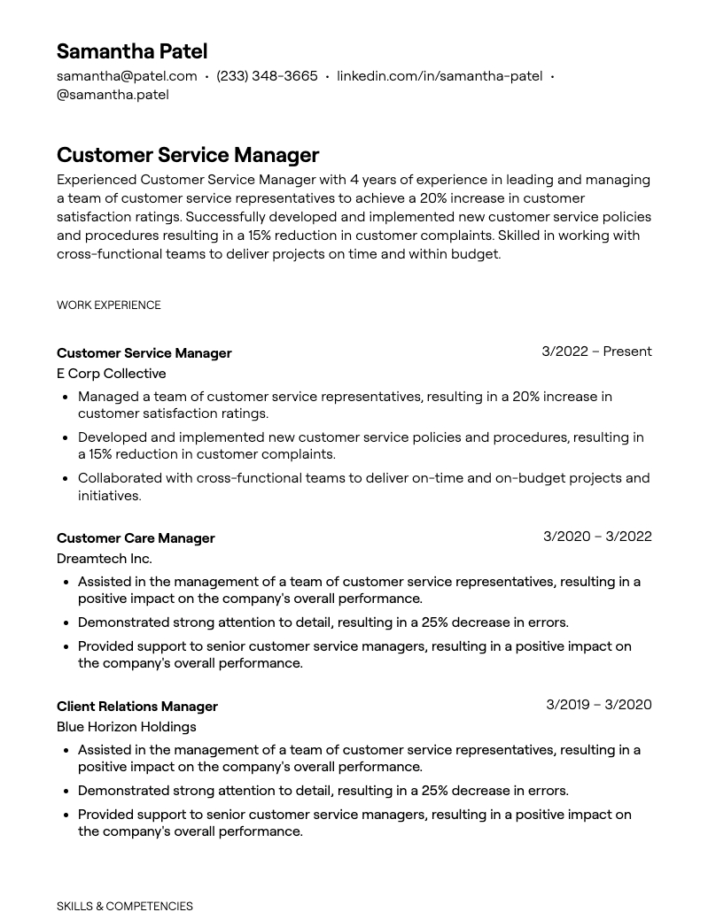 19+ Customer Service Manager Resume Examples [With Guidance] inside Customer Service Manager Resume Sample Templates