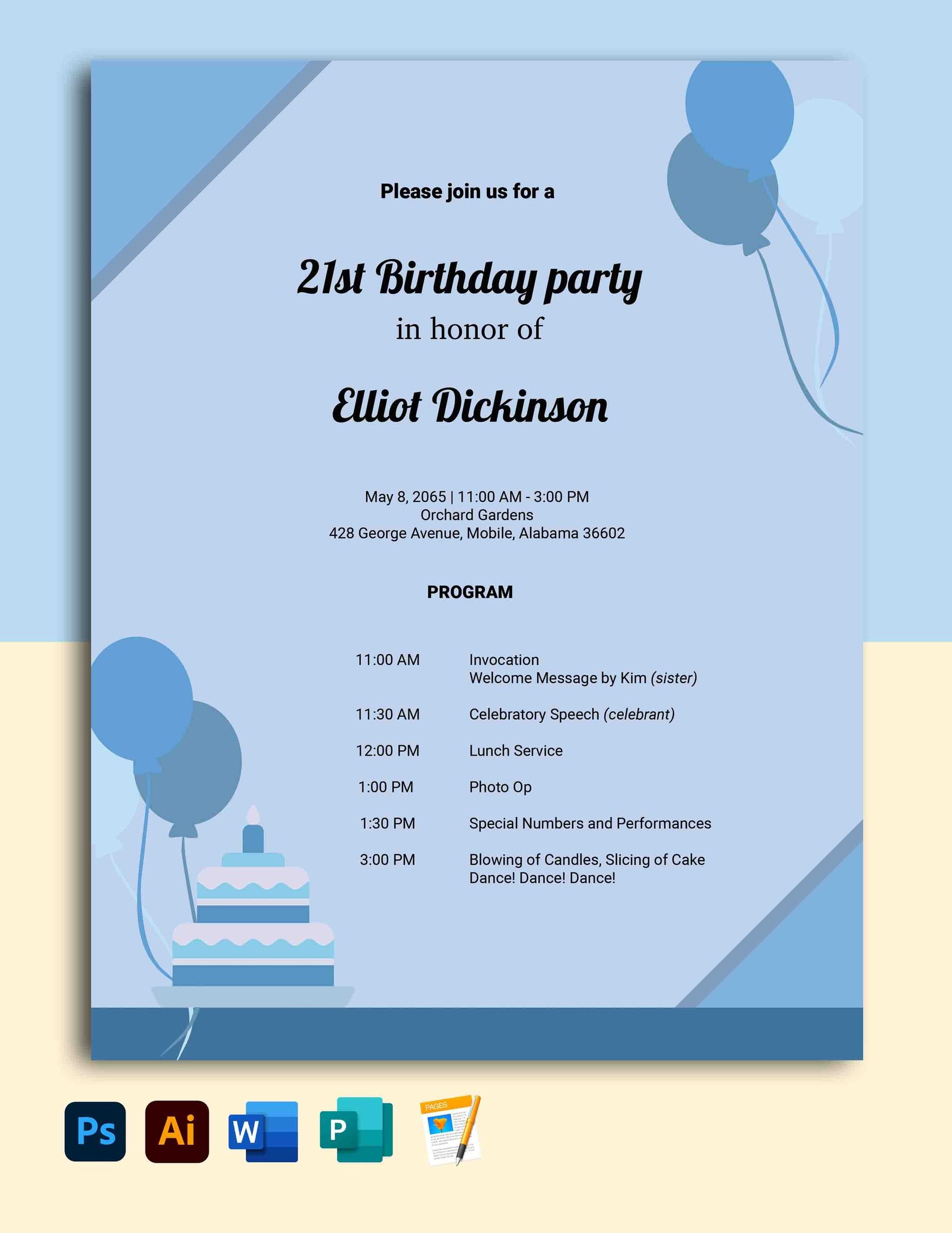 21St Birthdays Party Program Template In Pages, Word, Illustrator for Birthday Party Program Sample Template