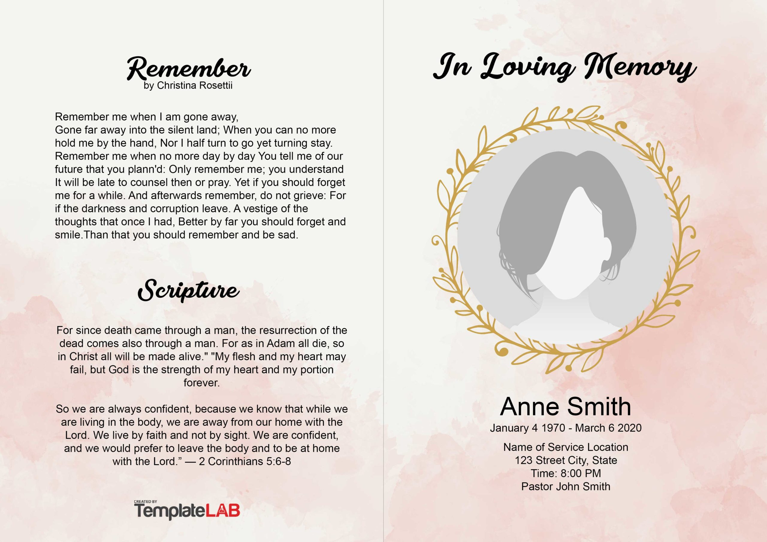 22 Free Funeral Program Templates (Word, Photoshop, Powerpoint) intended for Memorial Program Sample Template