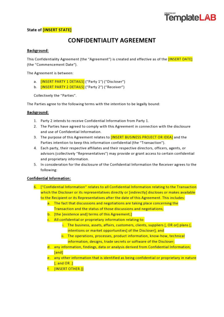 Confidentiality Agreement Template Sample