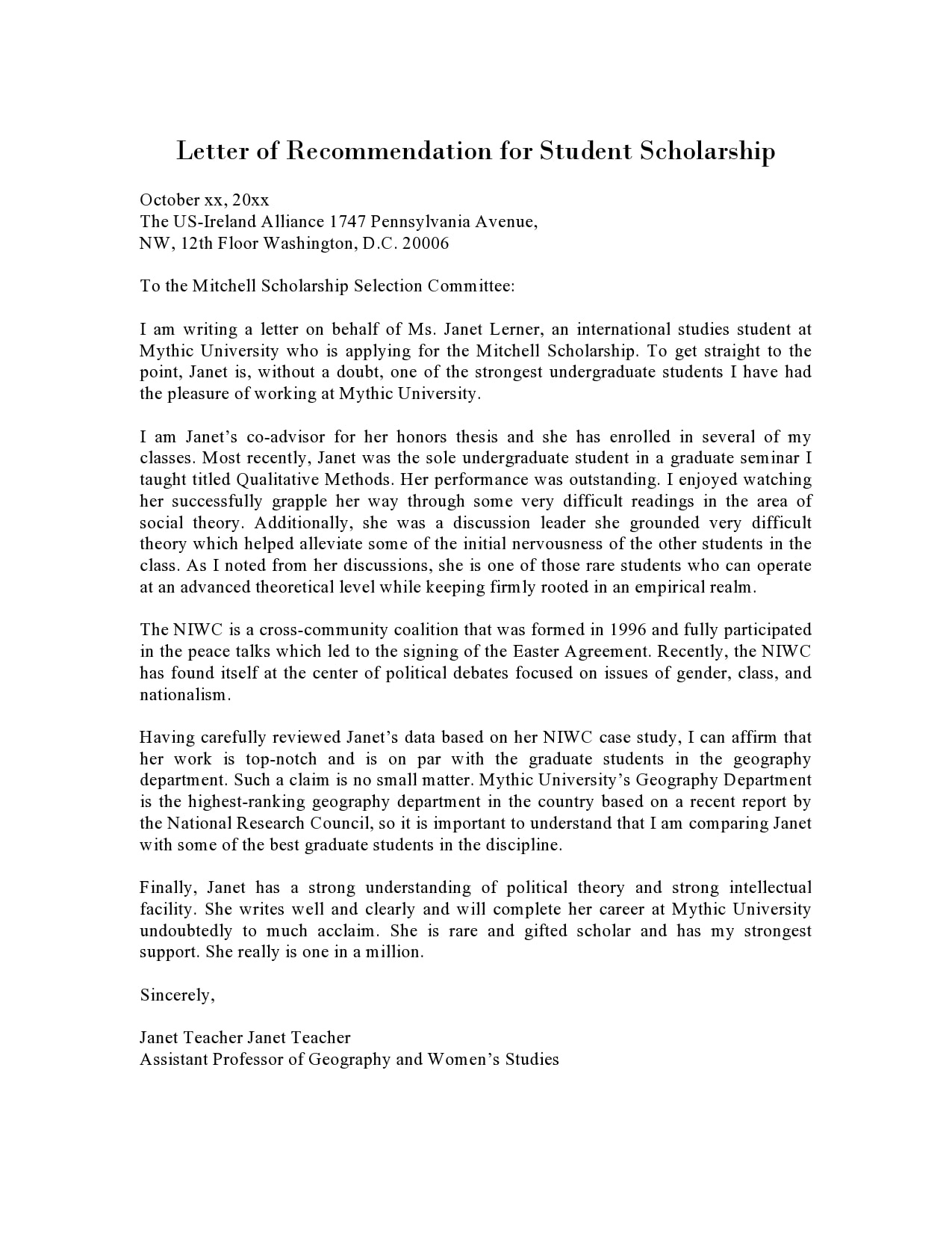 24 Templates For Writing A Letter Of Recommendation For A in Scholarship Recommendation Letter Samples And Templates