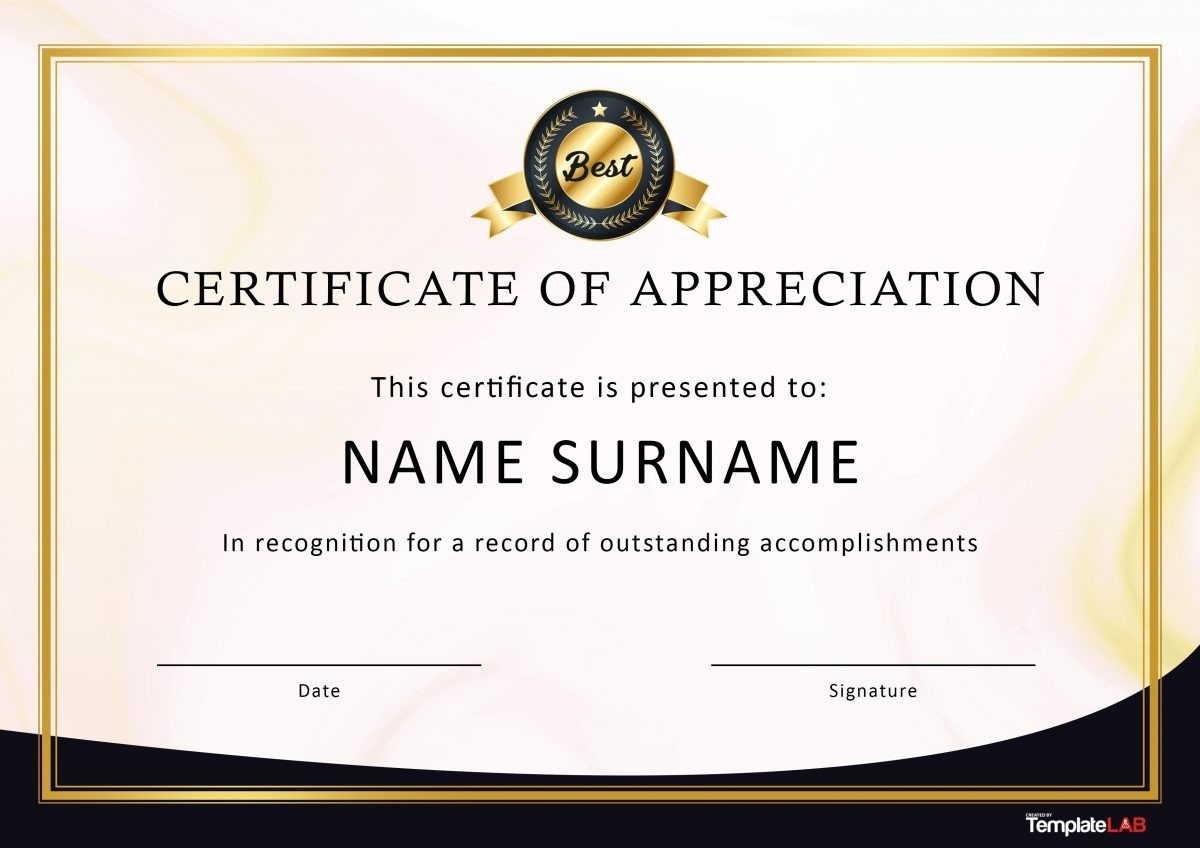 26 Free Certificate Of Appreciation Templates And Letters inside Certificate of Appreciation Template Sample Free