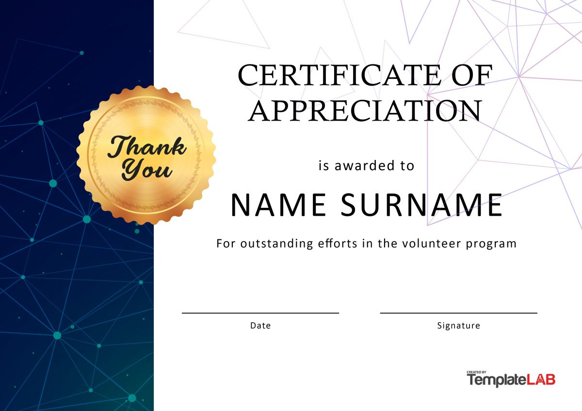 26 Free Certificate Of Appreciation Templates And Letters intended for Certificate Of Appreciation Template Sample Free