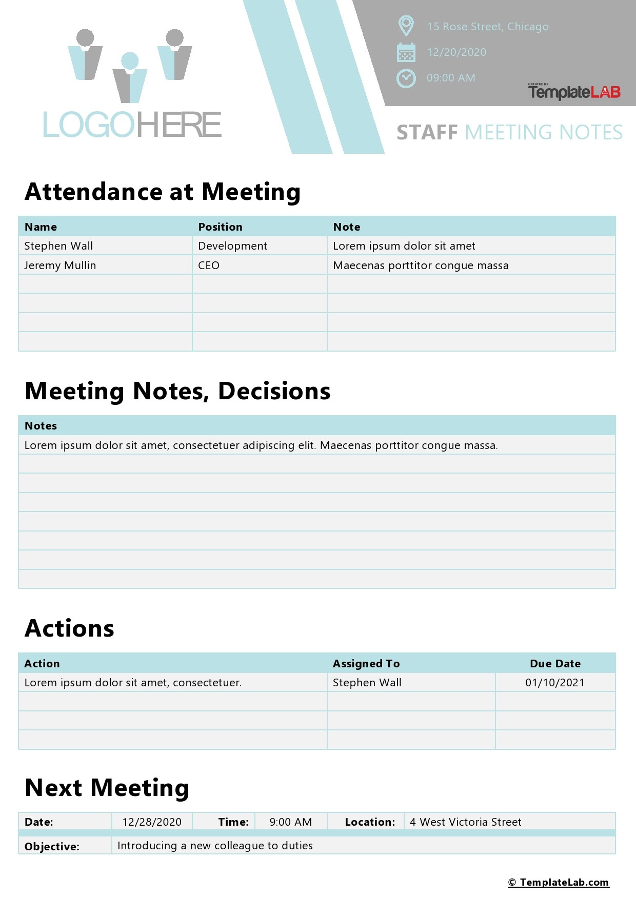 28 Handy Meeting Minutes &amp;amp; Meeting Notes Templates in Sample Staff Meeting Minutes Template