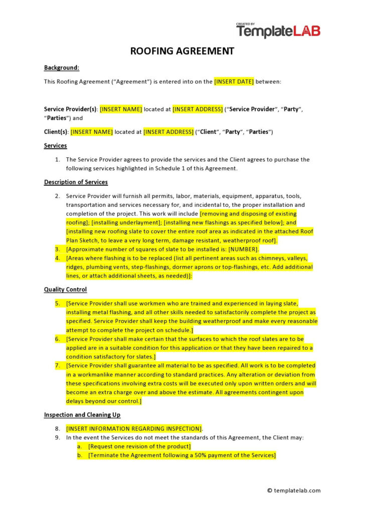 Roofing Contract Template Sample