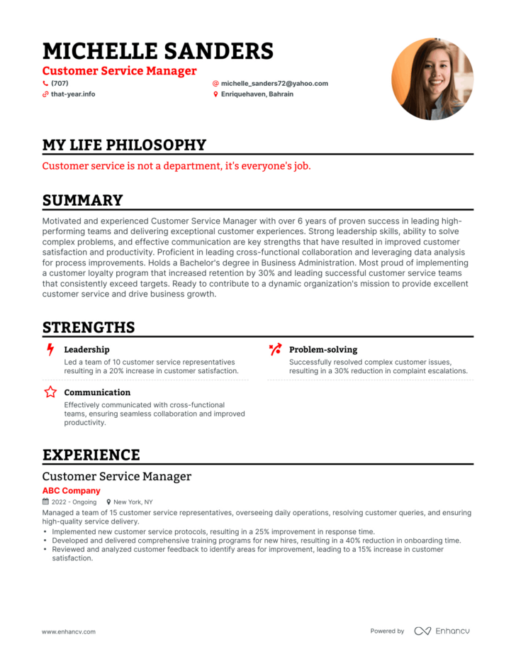 Customer Service Manager Resume Sample Templates