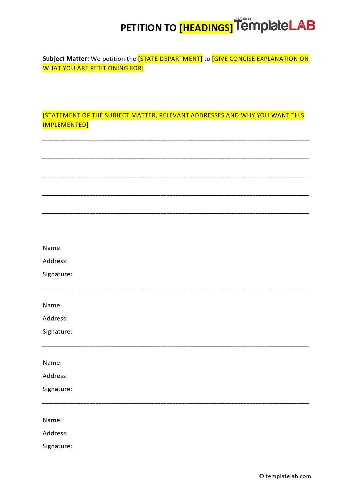 30 Petition Templates + How To Write Petition Guide in Petition Template Sample