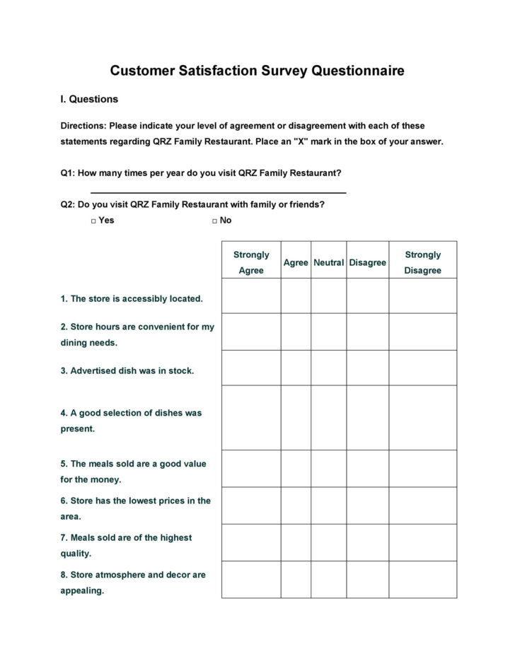 Questionnaire Sample Template