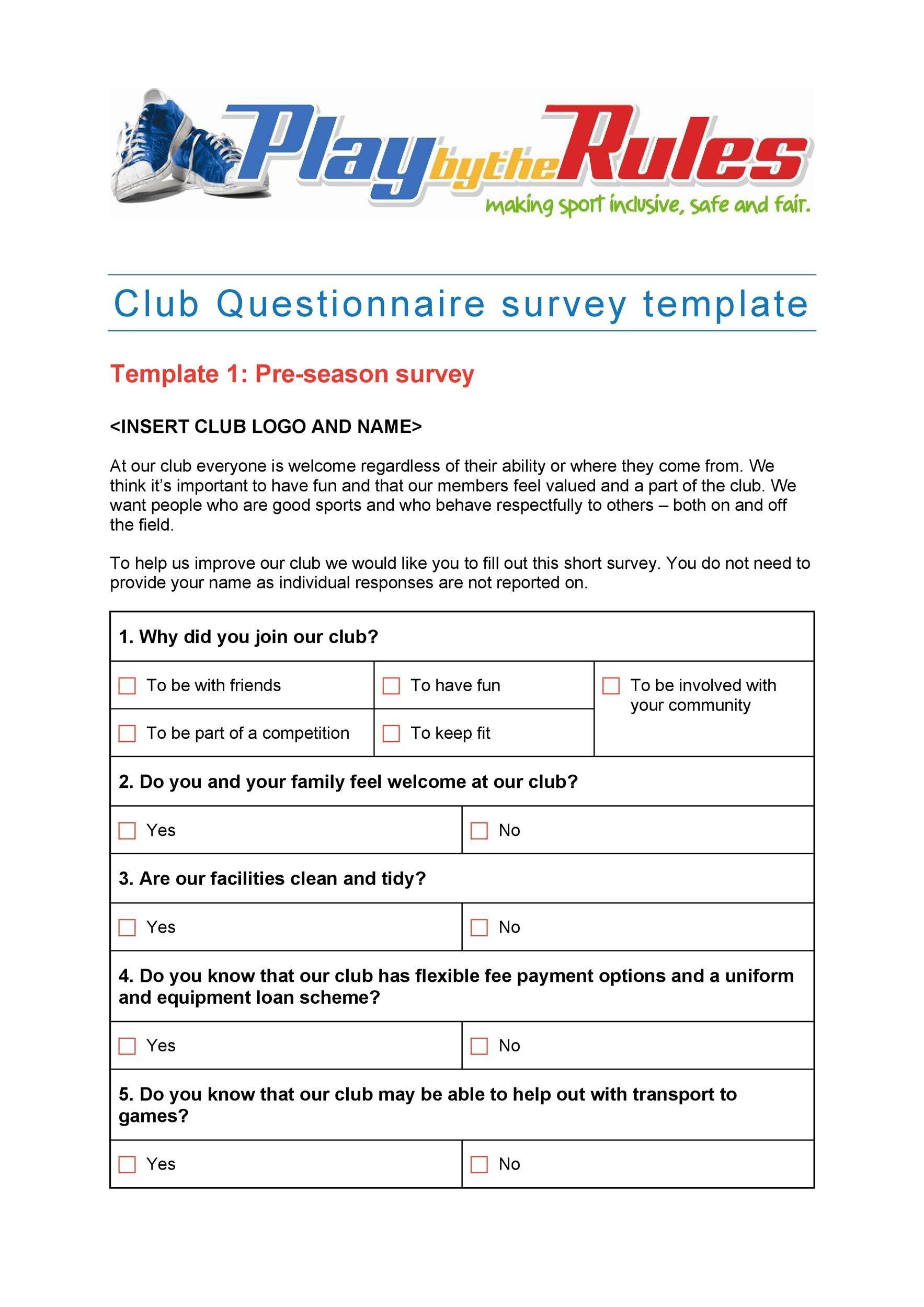 30+ Questionnaire Templates (Word) ᐅ Templatelab throughout Questionnaire Sample Template