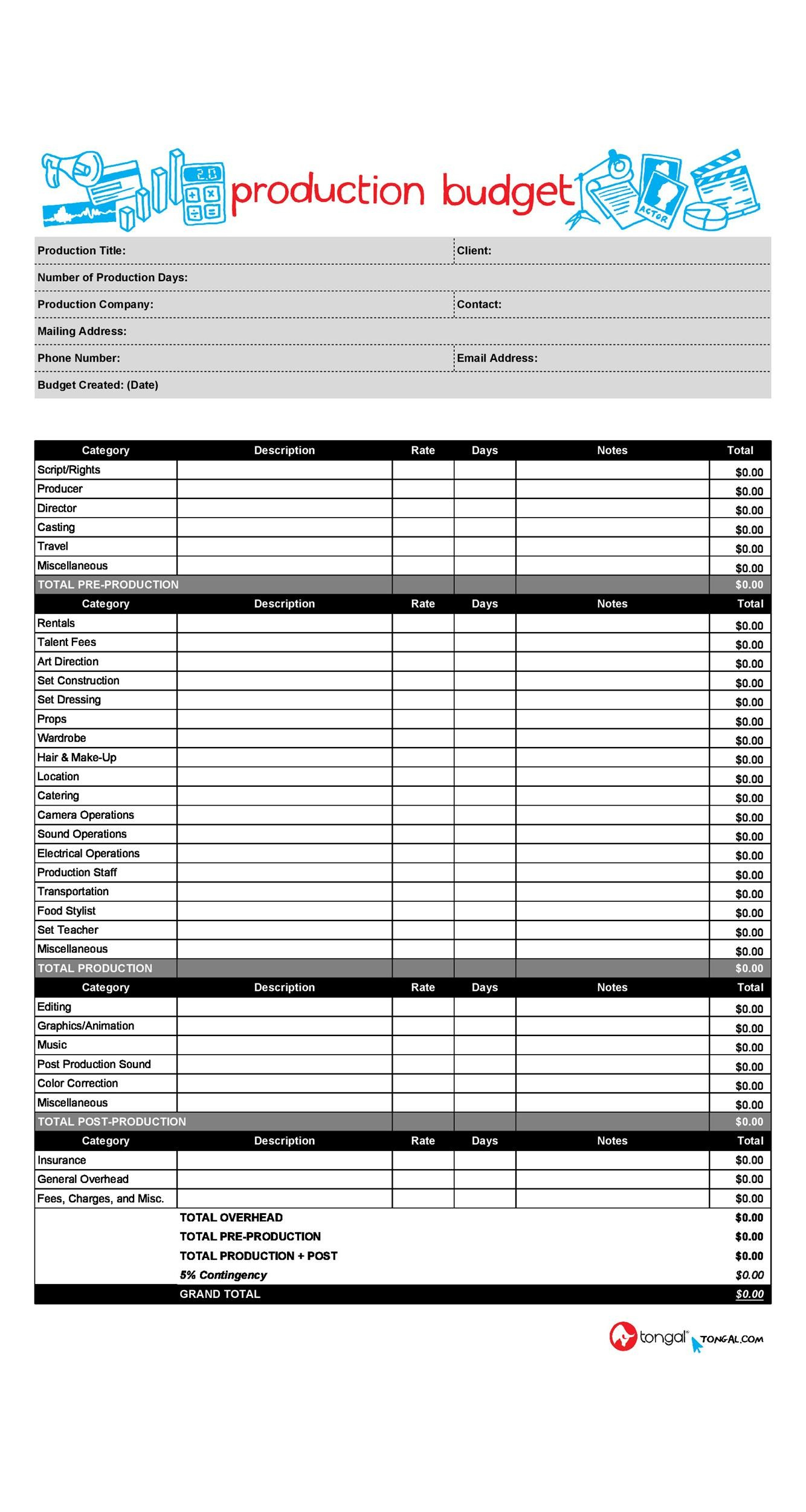 33 Free Film Budget Templates (Excel, Word) ᐅ Templatelab with Film Budget Template Sample