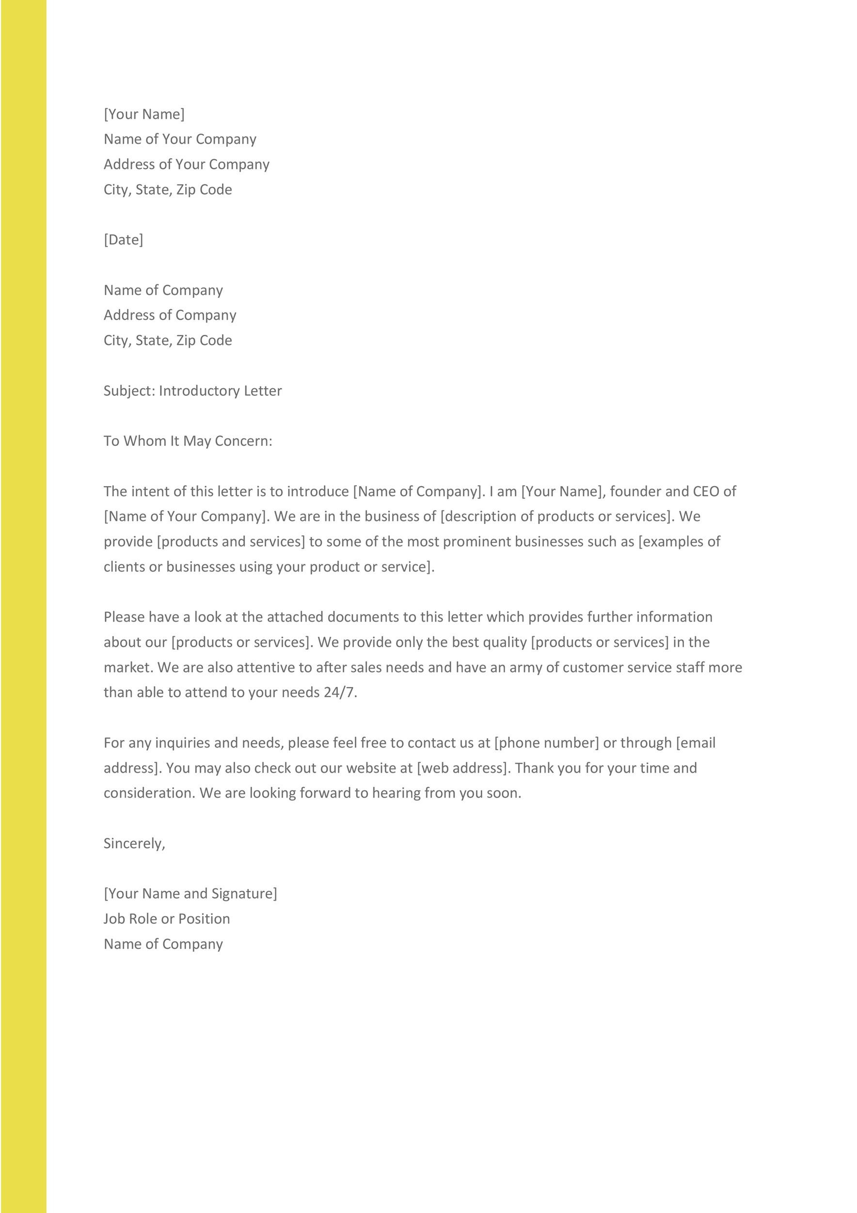 34 Free Business Introduction Letters (Pdf &amp;amp; Ms Word) ᐅ Templatelab with Business Introduction Letter Sample Template