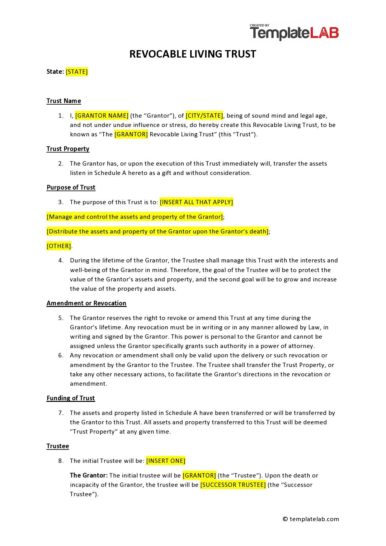 Living Trust Sample Template Template Samples Living Trust Sample Template Template Samples