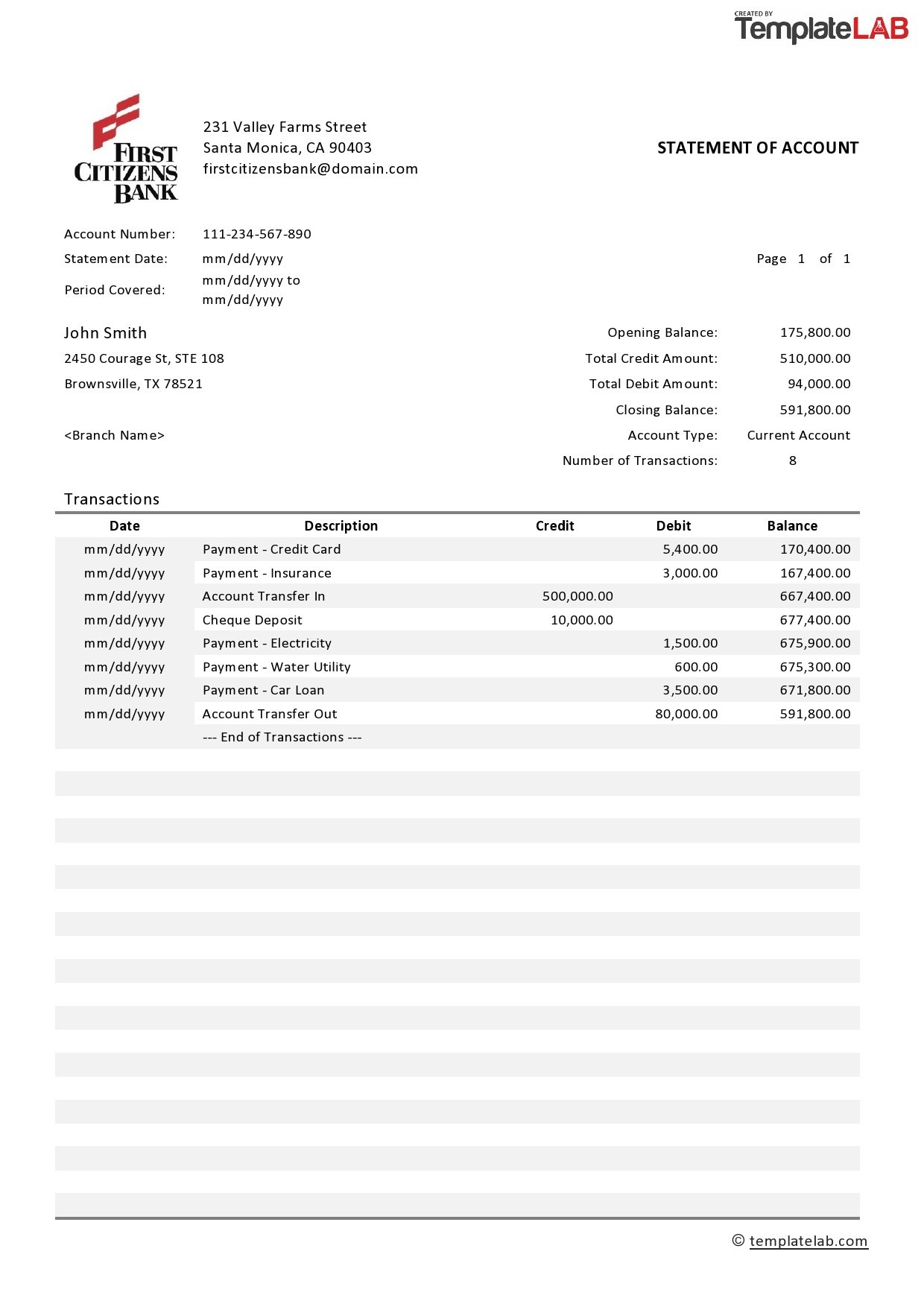 35 Editable Bank Statement Templates [Free] ᐅ Templatelab in Sample Bank Statement Template