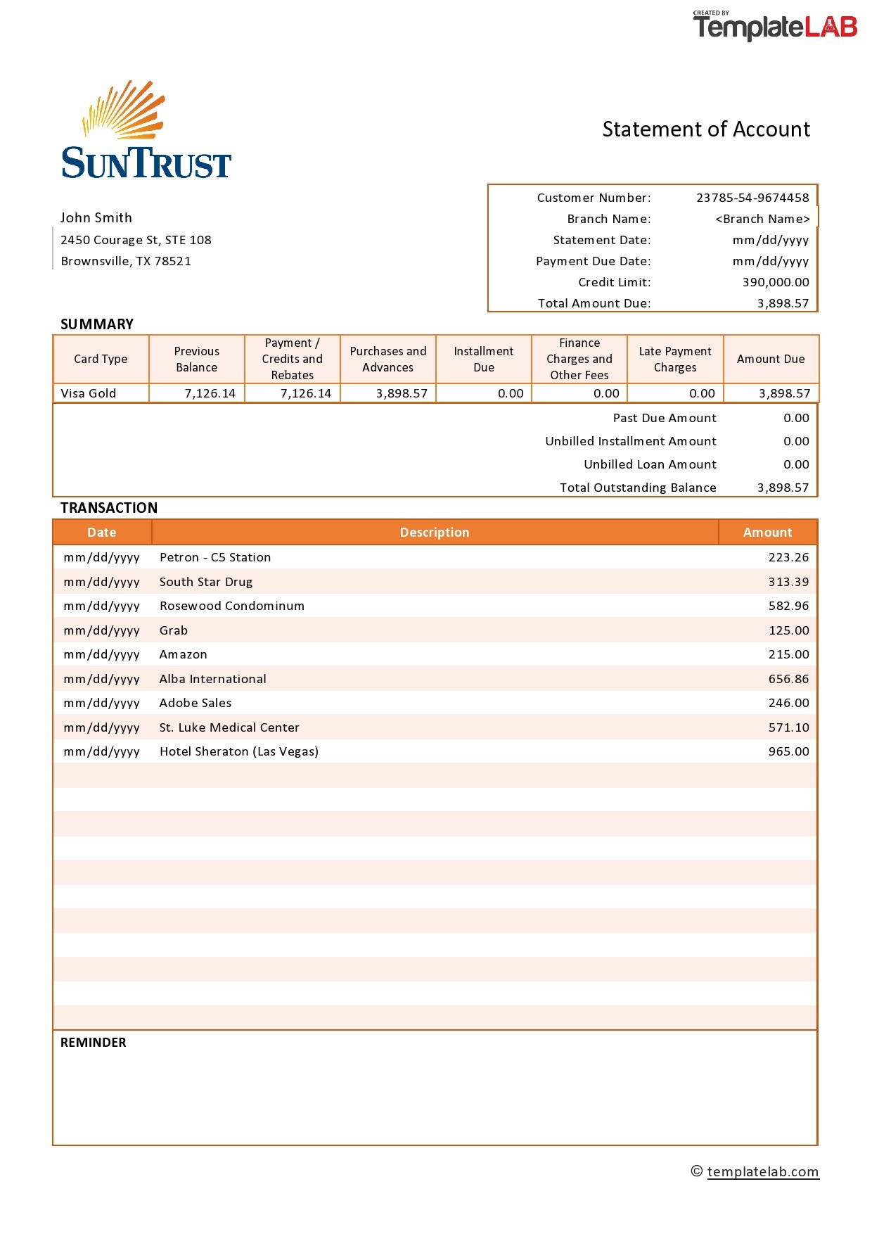 35 Editable Bank Statement Templates [Free] ᐅ Templatelab with Sample Bank Statement Template