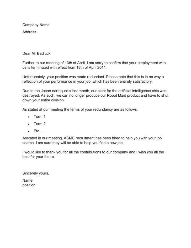 Termination Letter Template Sample