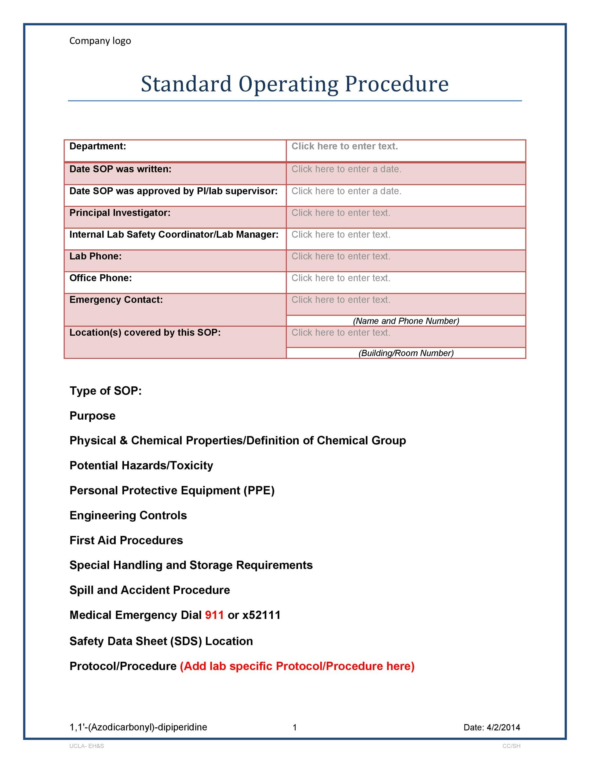 37 Best Standard Operating Procedure (Sop) Templates with regard to Sop Template Sample