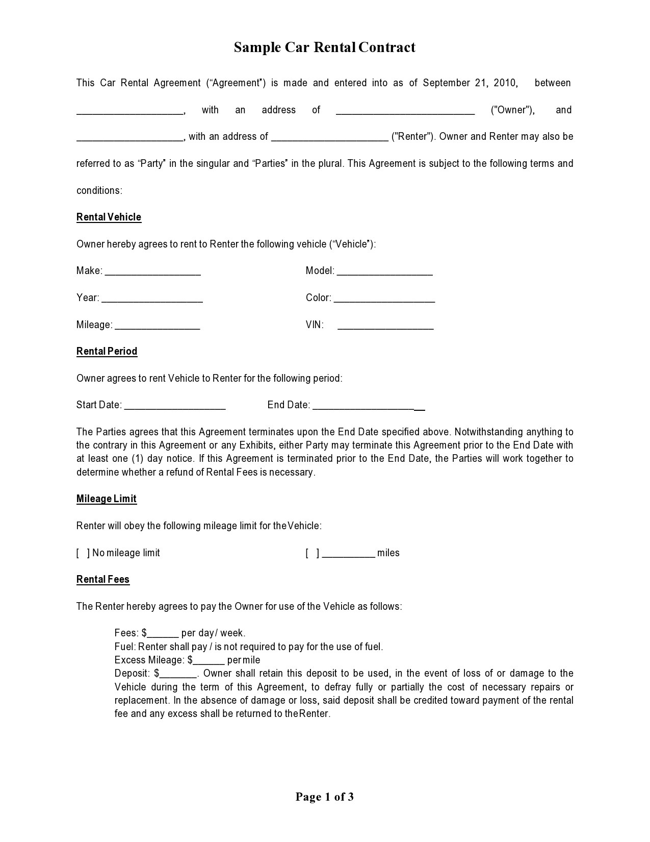 38 Free Car Rental Agreements [&amp;amp; Forms] ᐅ Templatelab intended for Car Rental Contract Template Sample