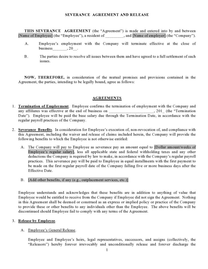 Severance Agreement Template Sample