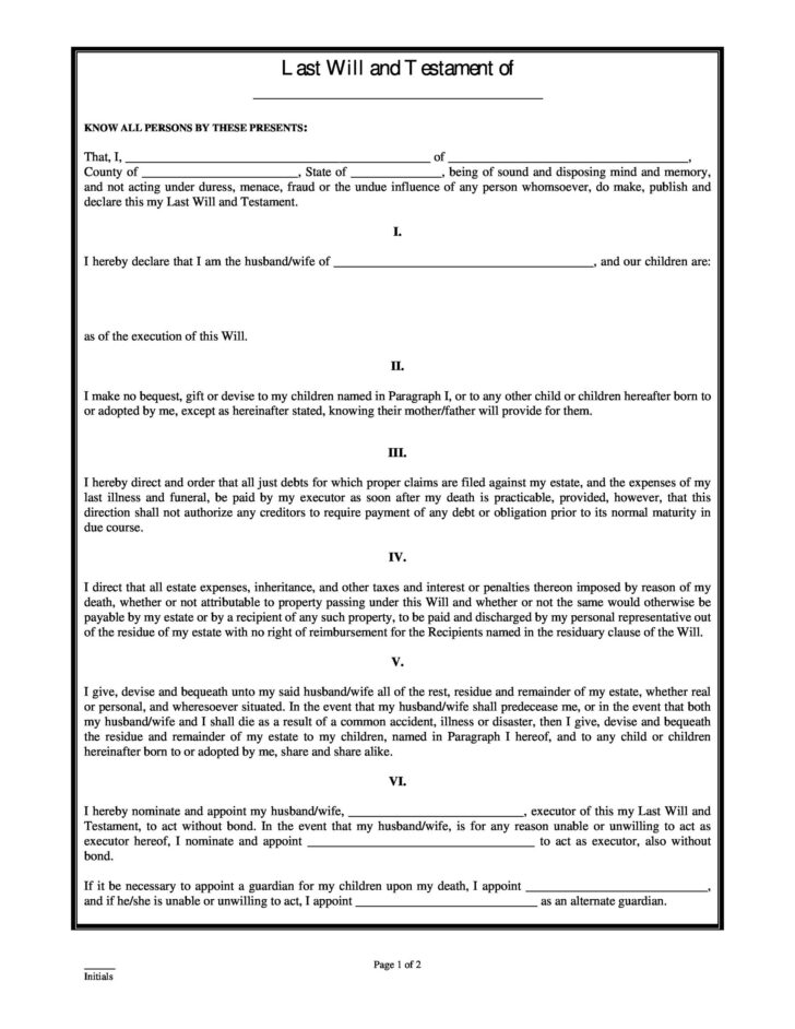 Will and Testament Template Sample