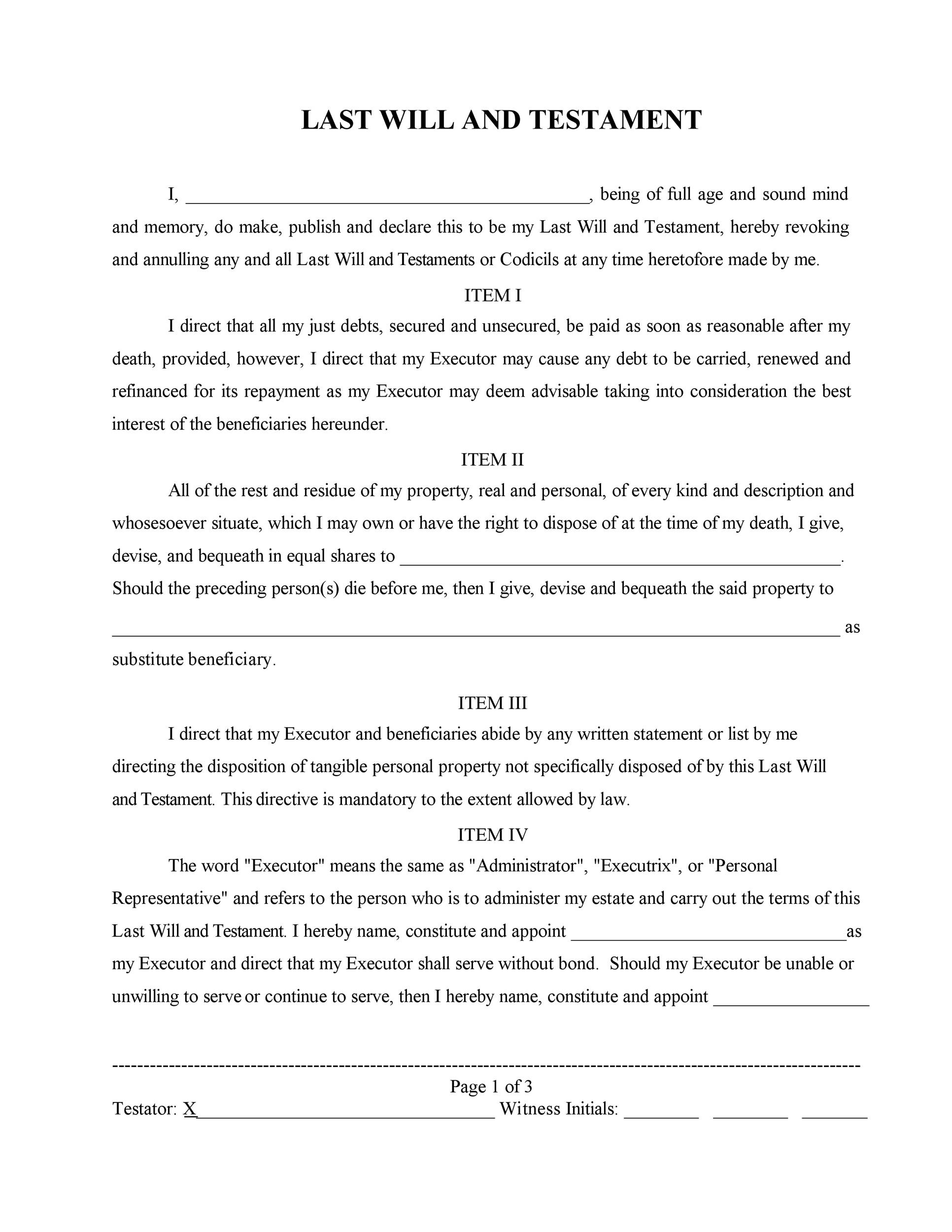 39 Last Will And Testament Forms &amp;amp; Templates ᐅ Templatelab intended for Will Template Sample