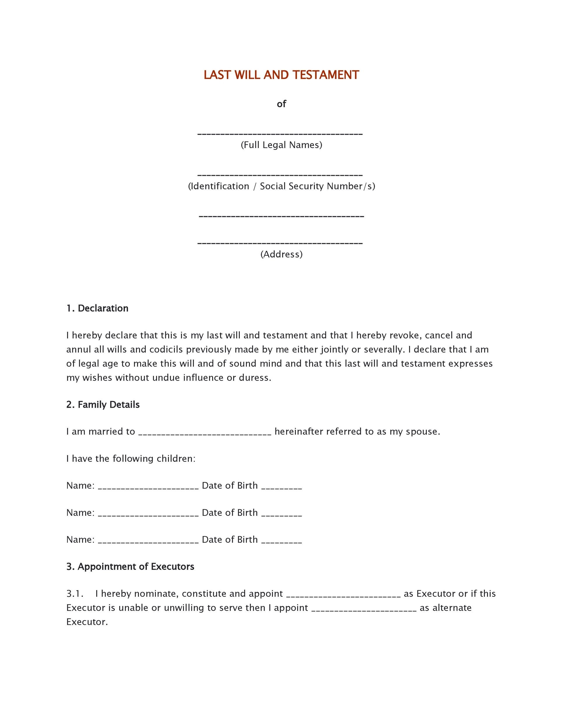 39 Last Will And Testament Forms &amp;amp; Templates ᐅ Templatelab with regard to Free Executor Letter Sample Template