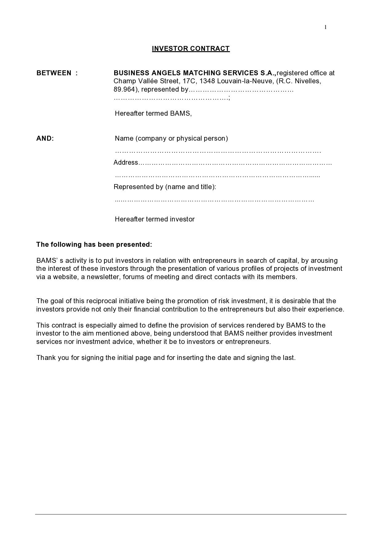 39 Professional Investment Contract Templates [Free] ᐅ Templatelab pertaining to Investor Contract Sample Template
