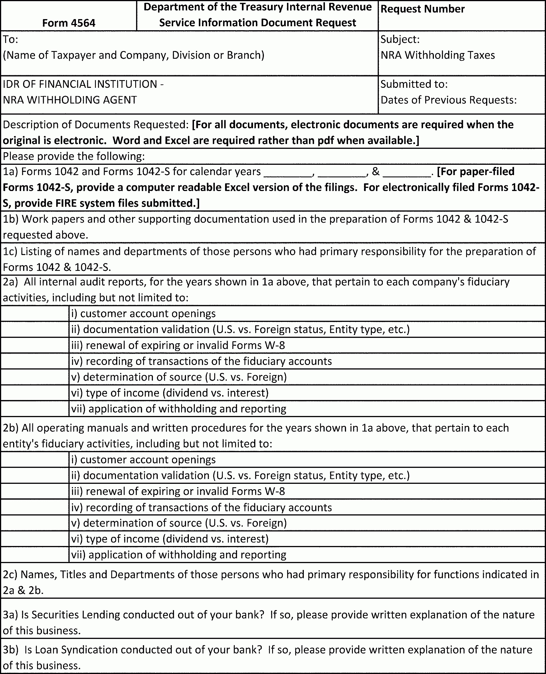 4.10.21 U.s. Withholding Agent Examinations - Form 1042 | Internal regarding Irs Sample Template For Healthcare Providers