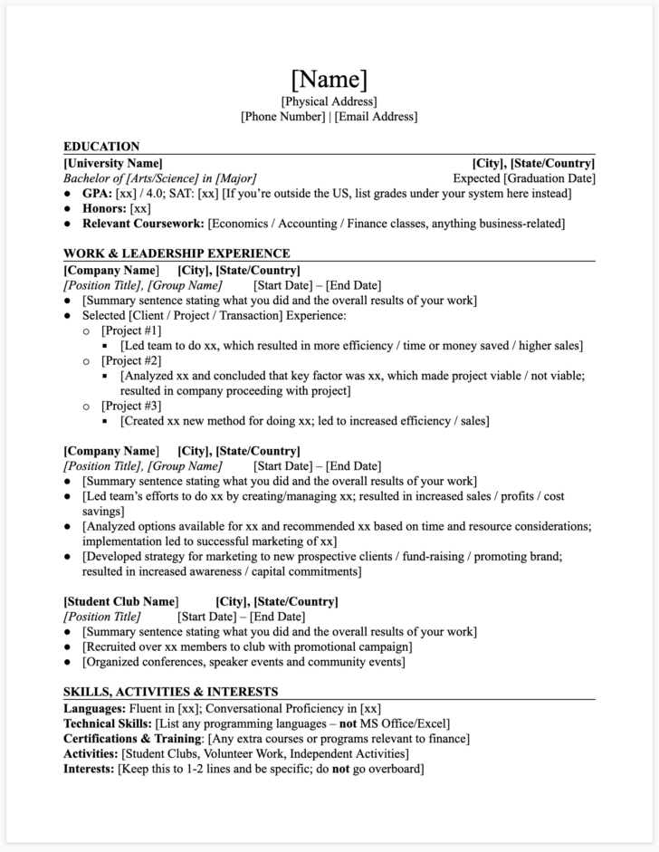 Harvard Resume Sample Template