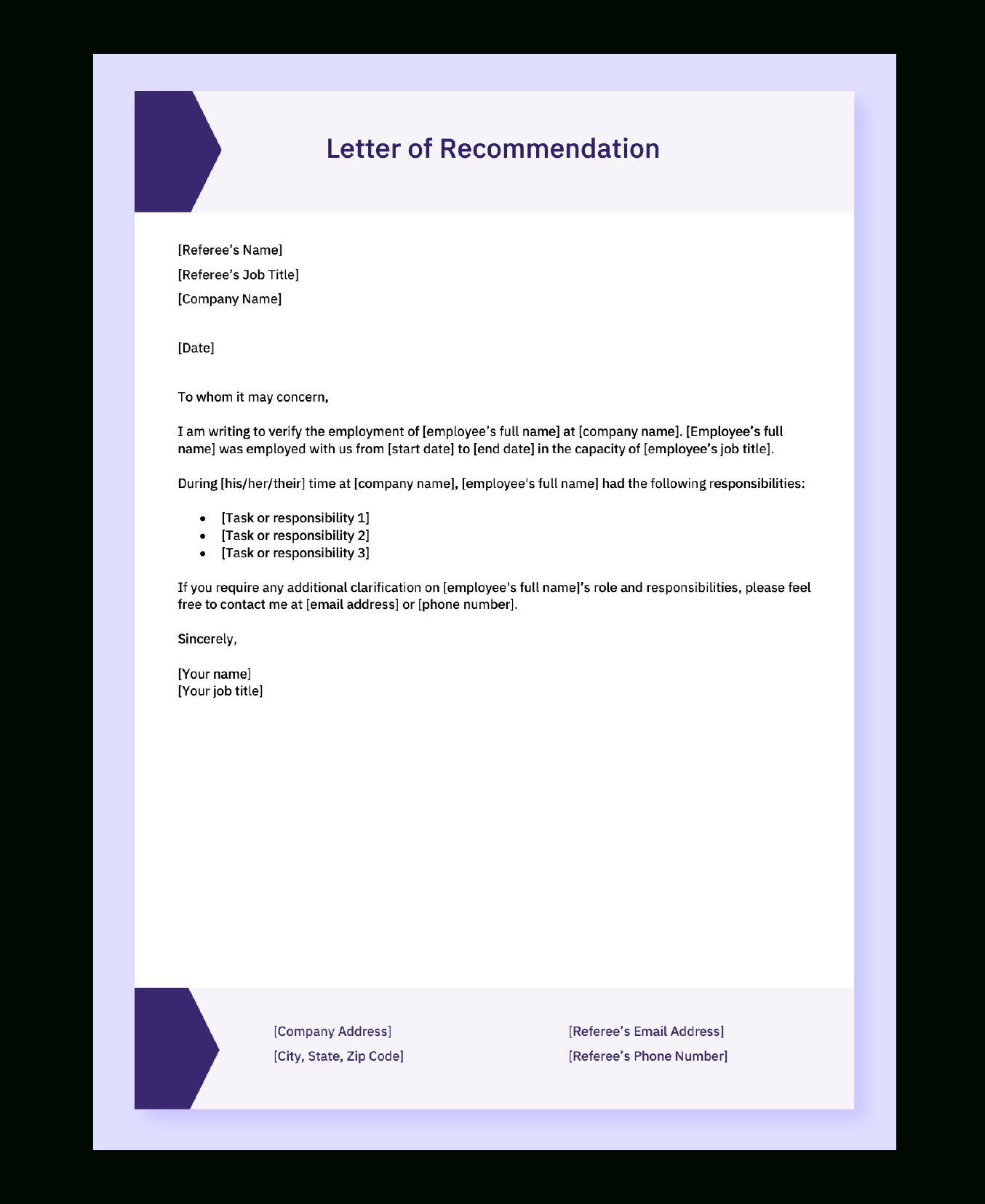 4 Free Letter Of Recommendation For Employee Templates - Aihr in Business Reference Letter Sample Template