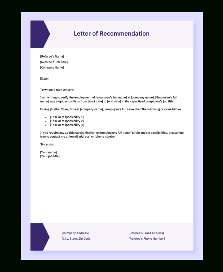 Personal Character Reference Letter of Recommendation Template Sample