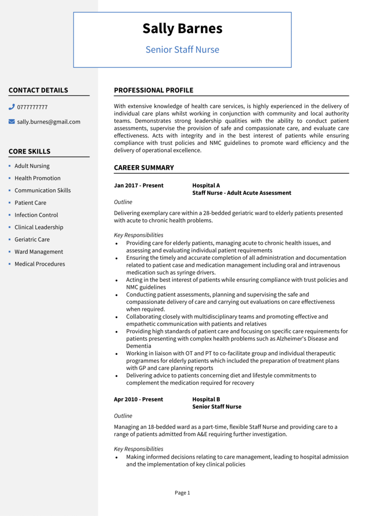 4 Nursing Cv Examples With Guide + Template [Get Hired] pertaining to Sample Nursing Resume Templates