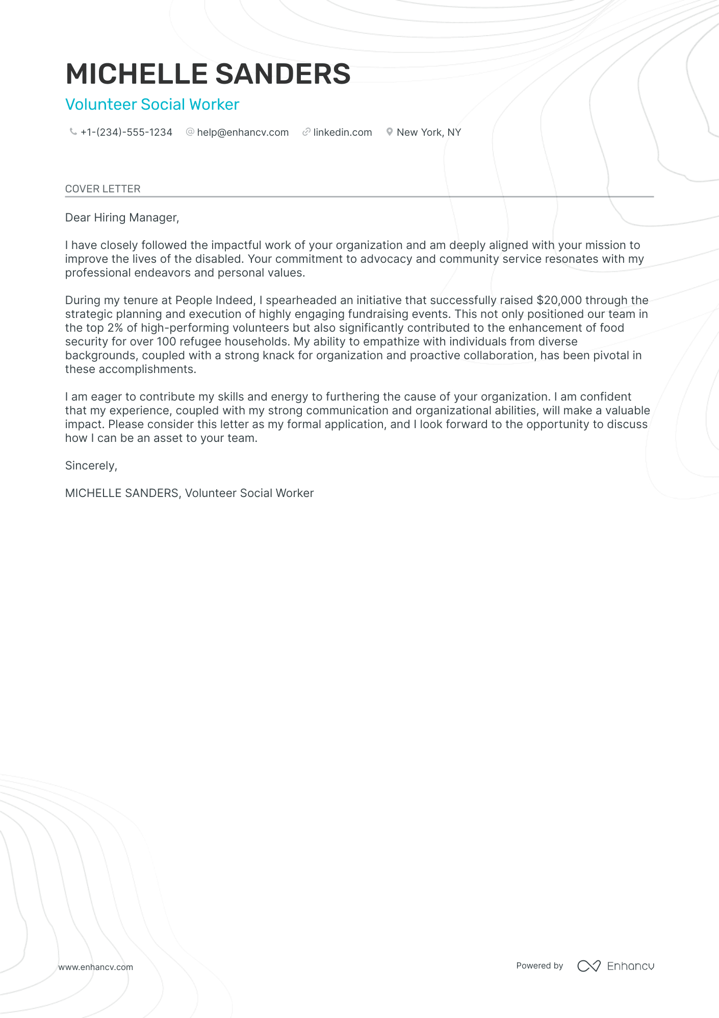 4 Professional Volunteer Cover Letter Examples And Template For for Volunteer Letter Sample Template