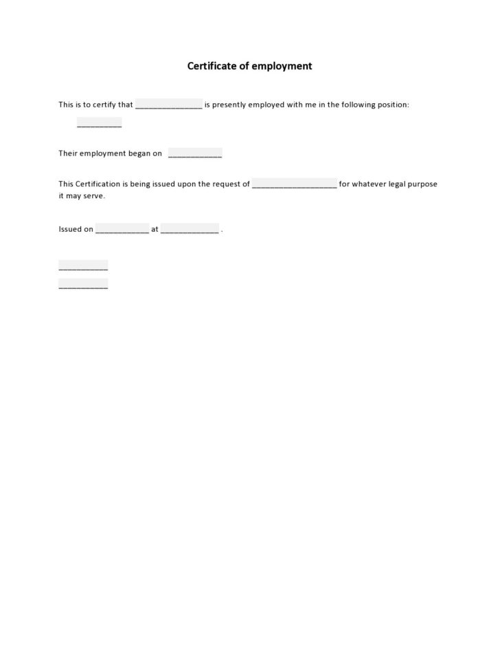 Certificate of Employment Sample Template