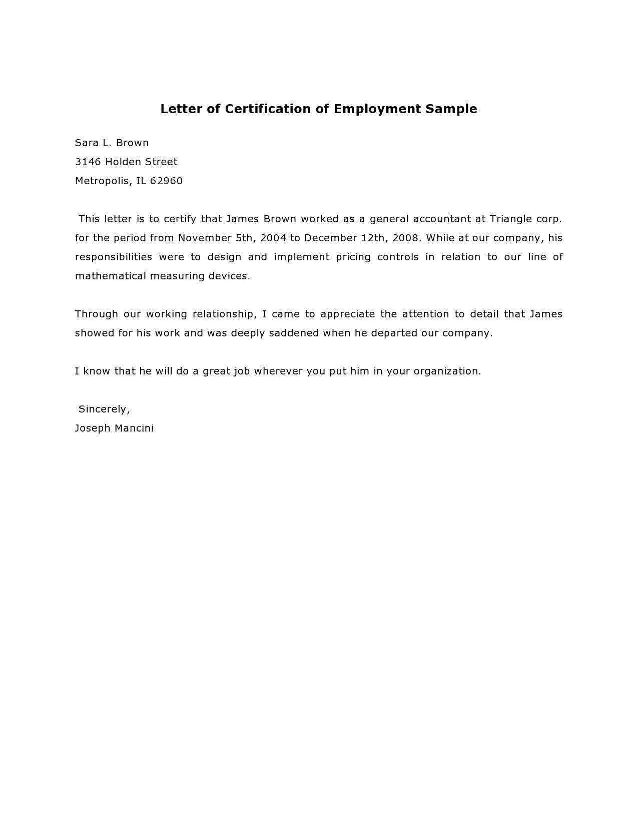 40 Best Certificate Of Employment Samples [Free] ᐅ Templatelab intended for Certified Letter Template Sample